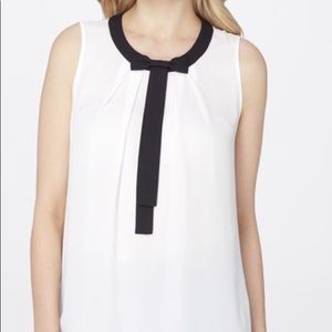 NWT Size L Tahari Georgette Contrast Bow Blouse